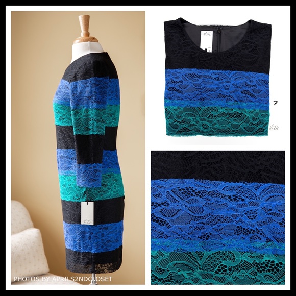 3/4 SLEEVES LACE KNIT SHIFT MINI DRESS A2c - Picture 4 of 7